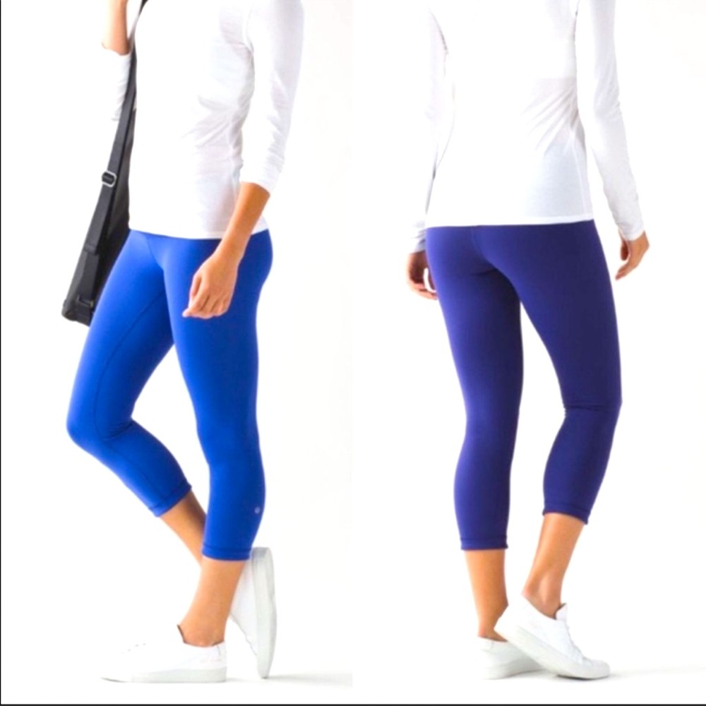 Lululemon Blue Wunder Under Crop III Reversible Leggings Size 8
